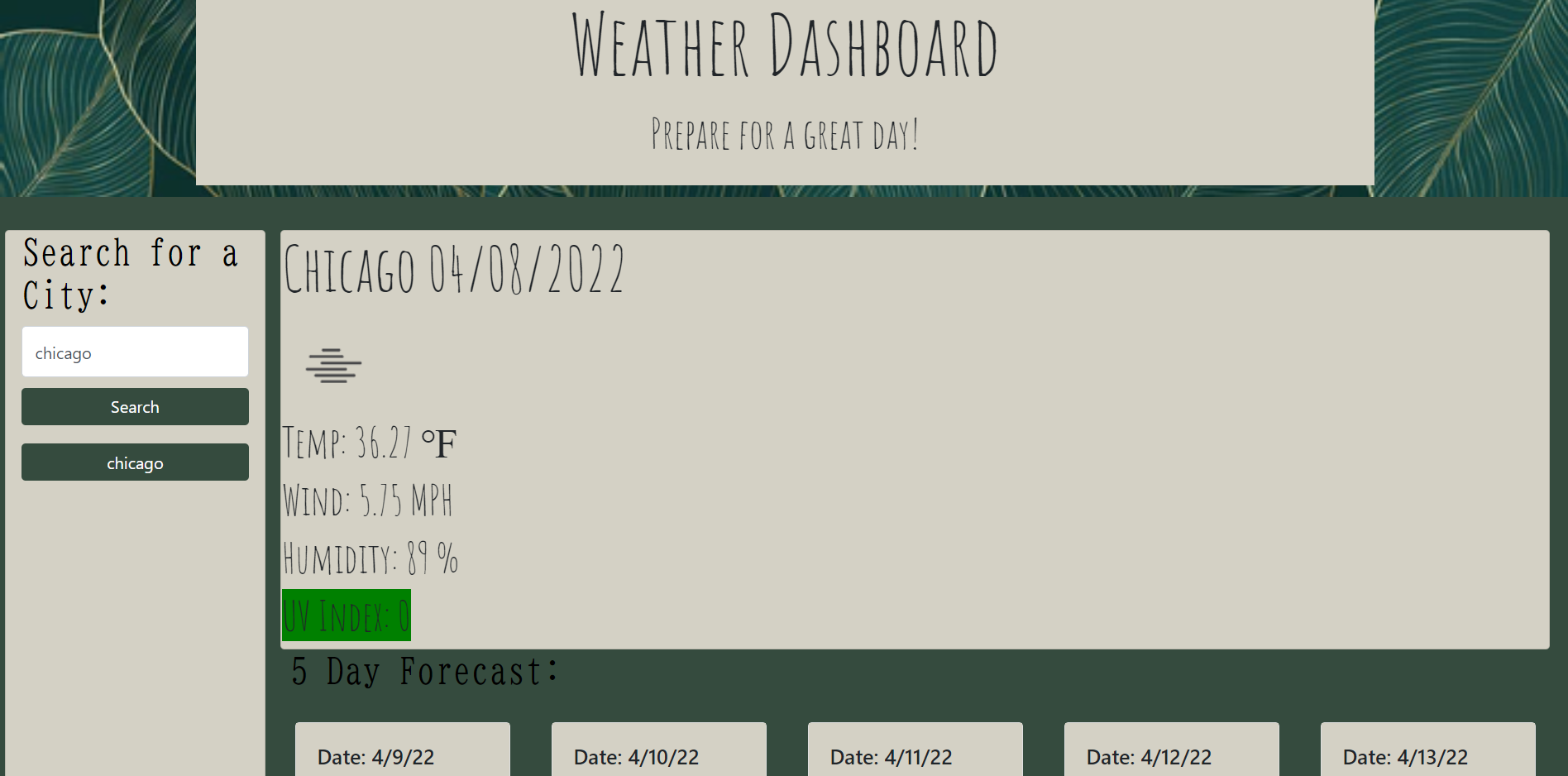 Weather Dashboard Project